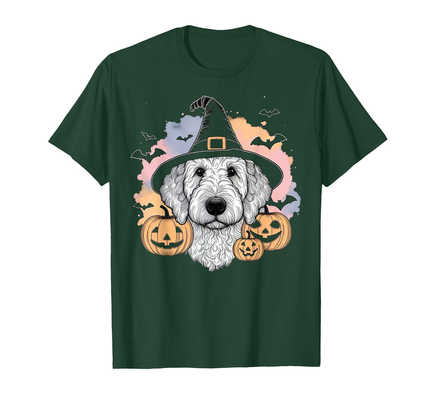 Halloween Goldendoodle Witch & Pumpkins Bats Spooky Holiday T-Shirt
