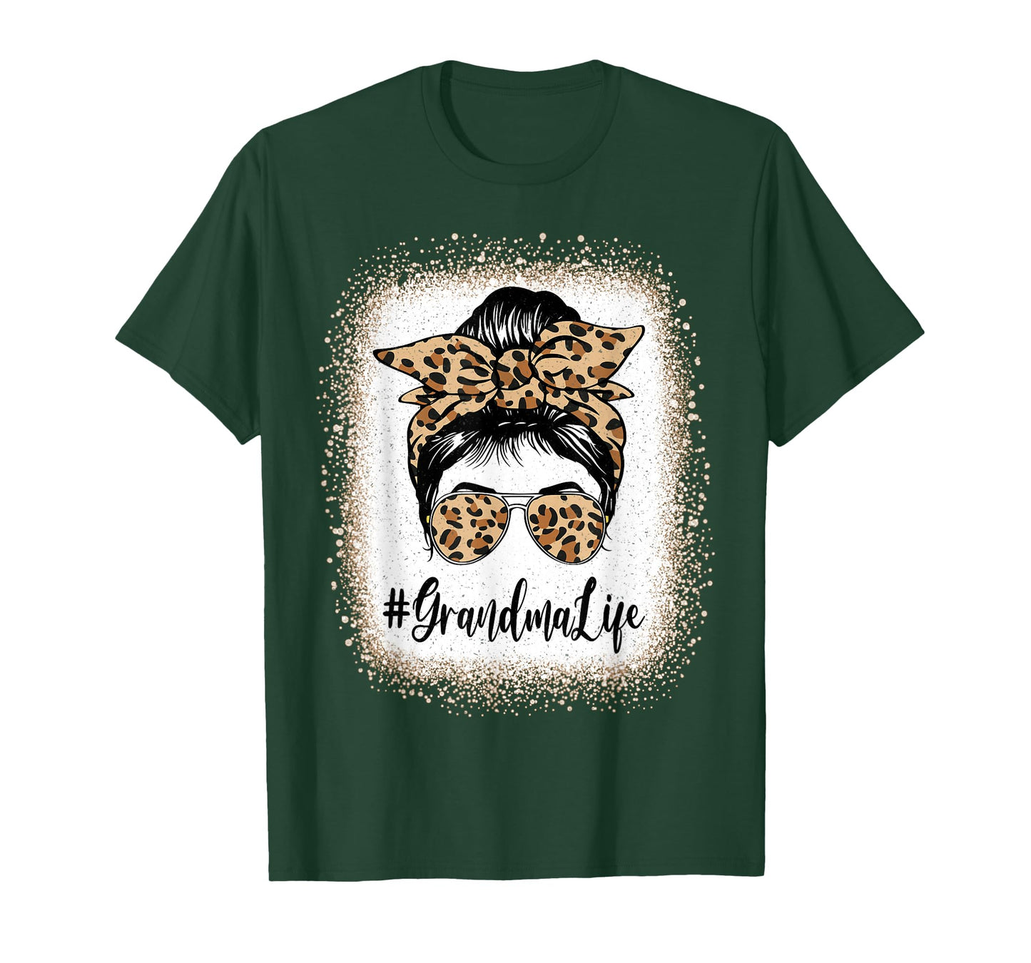 Grandma Life Bleached Leopard Messy Bun Mother's day T-Shirt