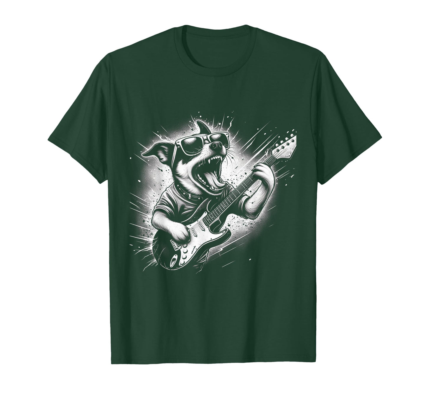 Rock n Roll Dog Cool Dog with Guitar Rock Star Dog Art T-Shirt