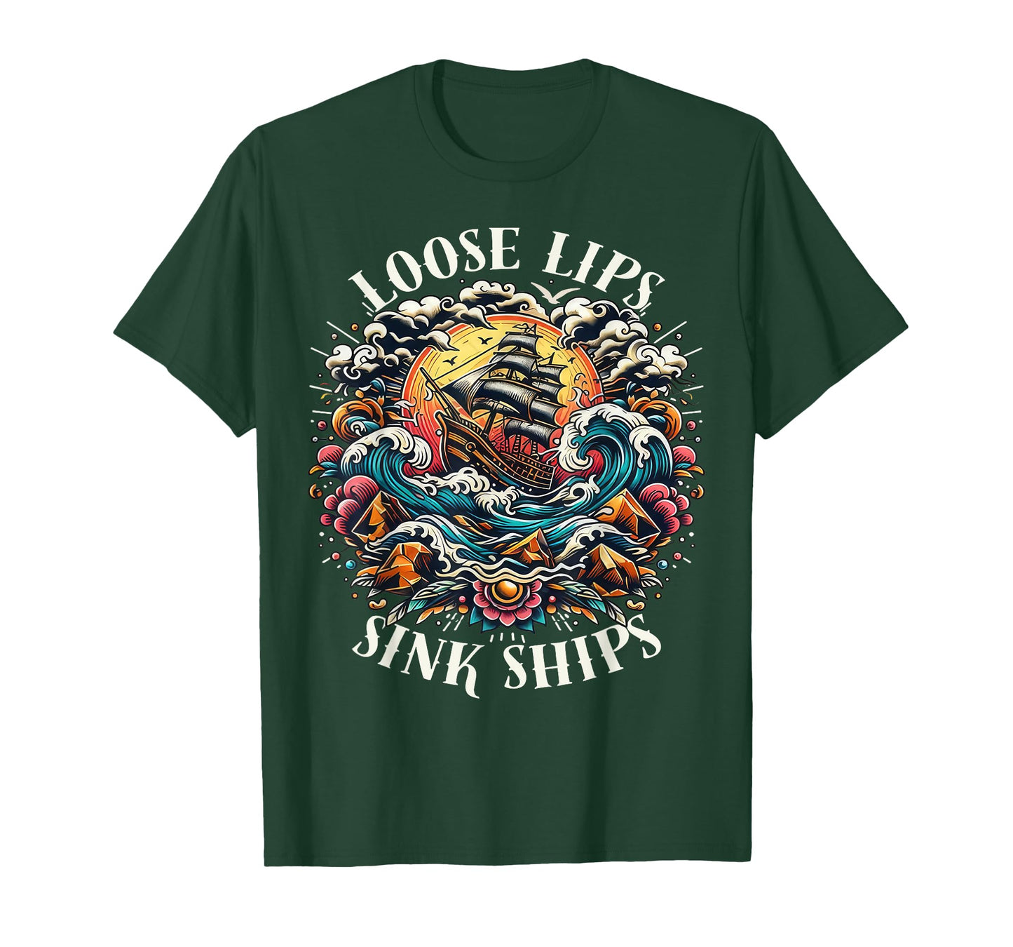 Vintage Loose Lips Sink Ships Traditional Nautical Sailor T-Shirt