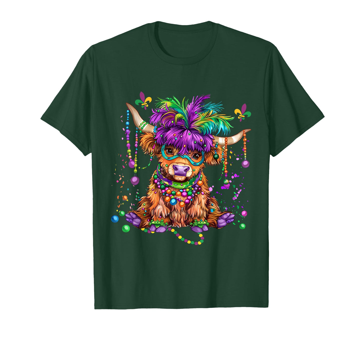 Mardi Gras Cow Wearing Mardi Gras Costume Beads T-Shirt