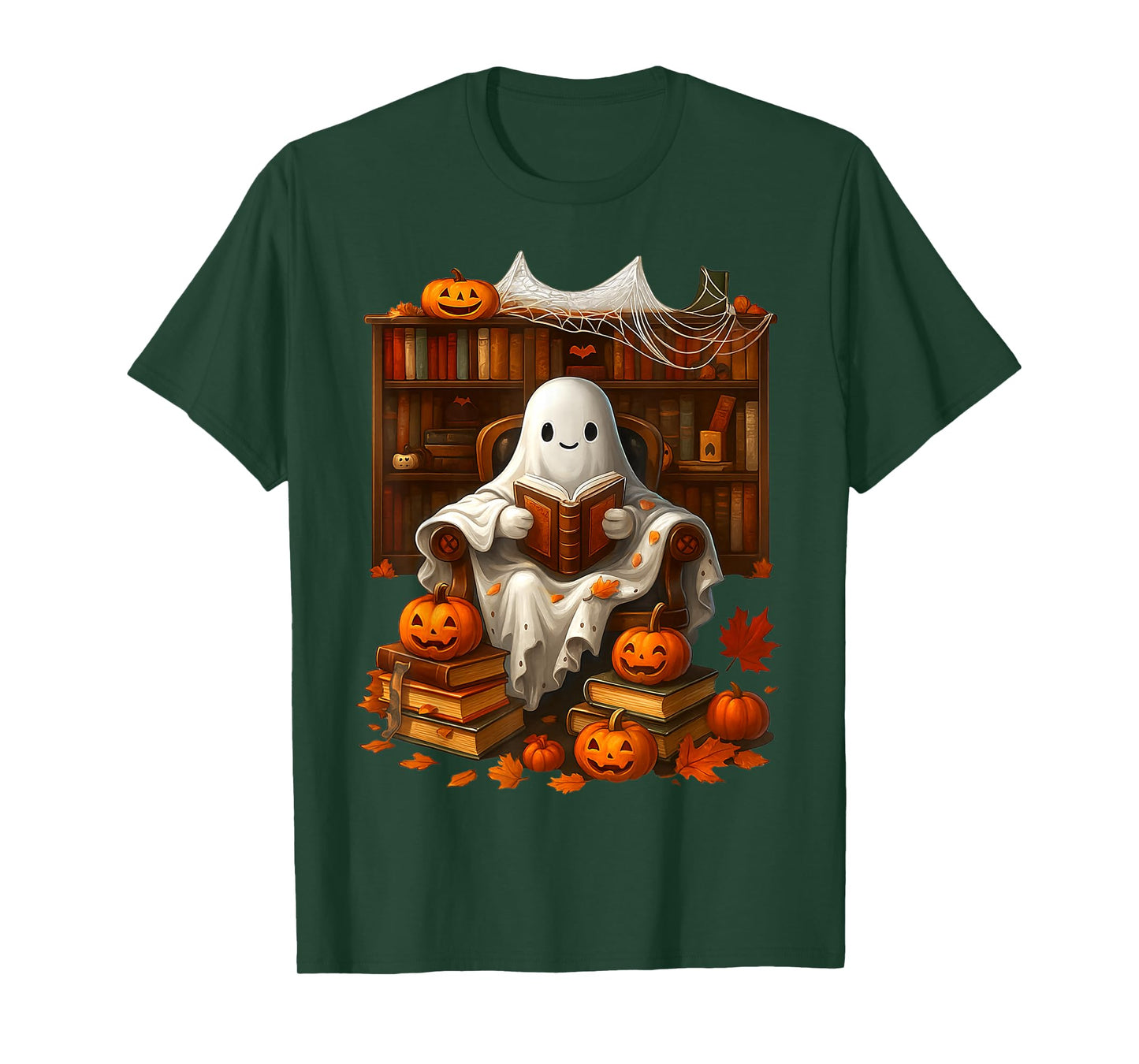 Vintage Ghost Book Reading Boo Gothic Halloween Teachers T-Shirt
