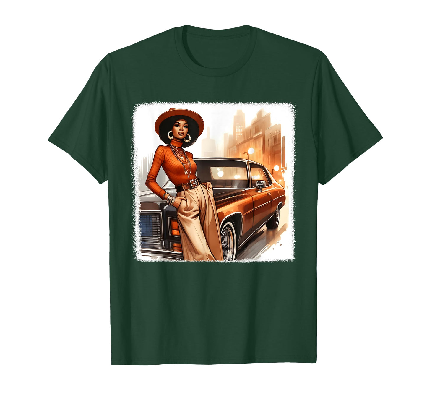 African American 1970s 80s Vintage Vibes Black Girl Old Car T-Shirt