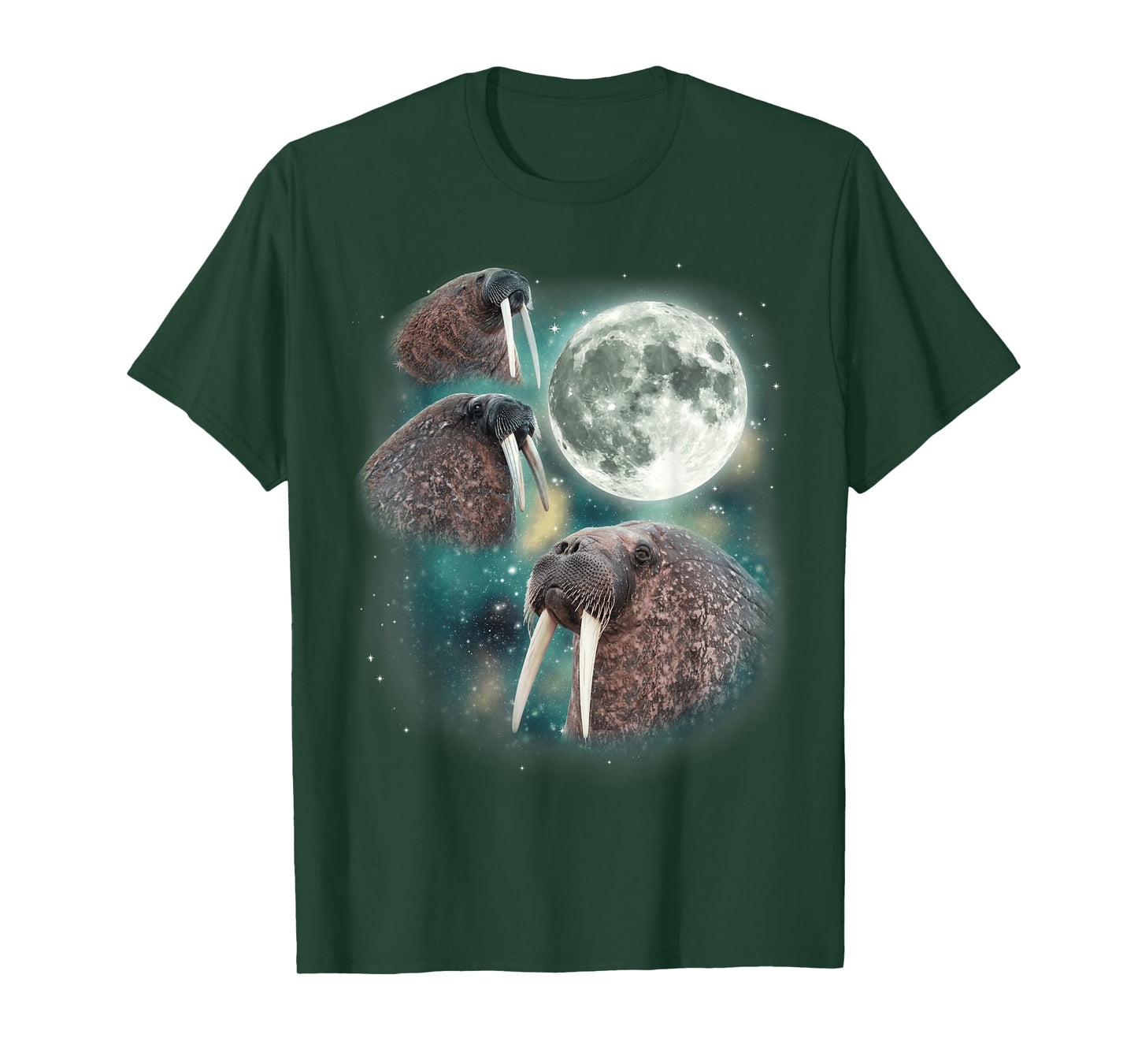 Three Walrus Moon | 3 Howling Walruses Pinniped Moon Parody T-Shirt