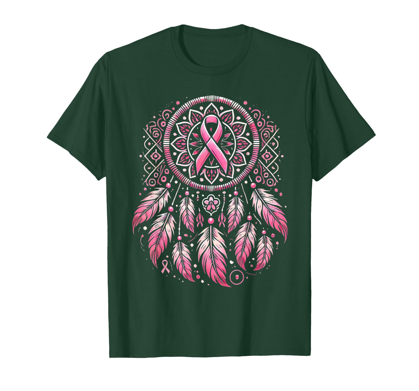 Pink Ribbon Native Indian Dream Catcher Art Breast Cancer T-Shirt