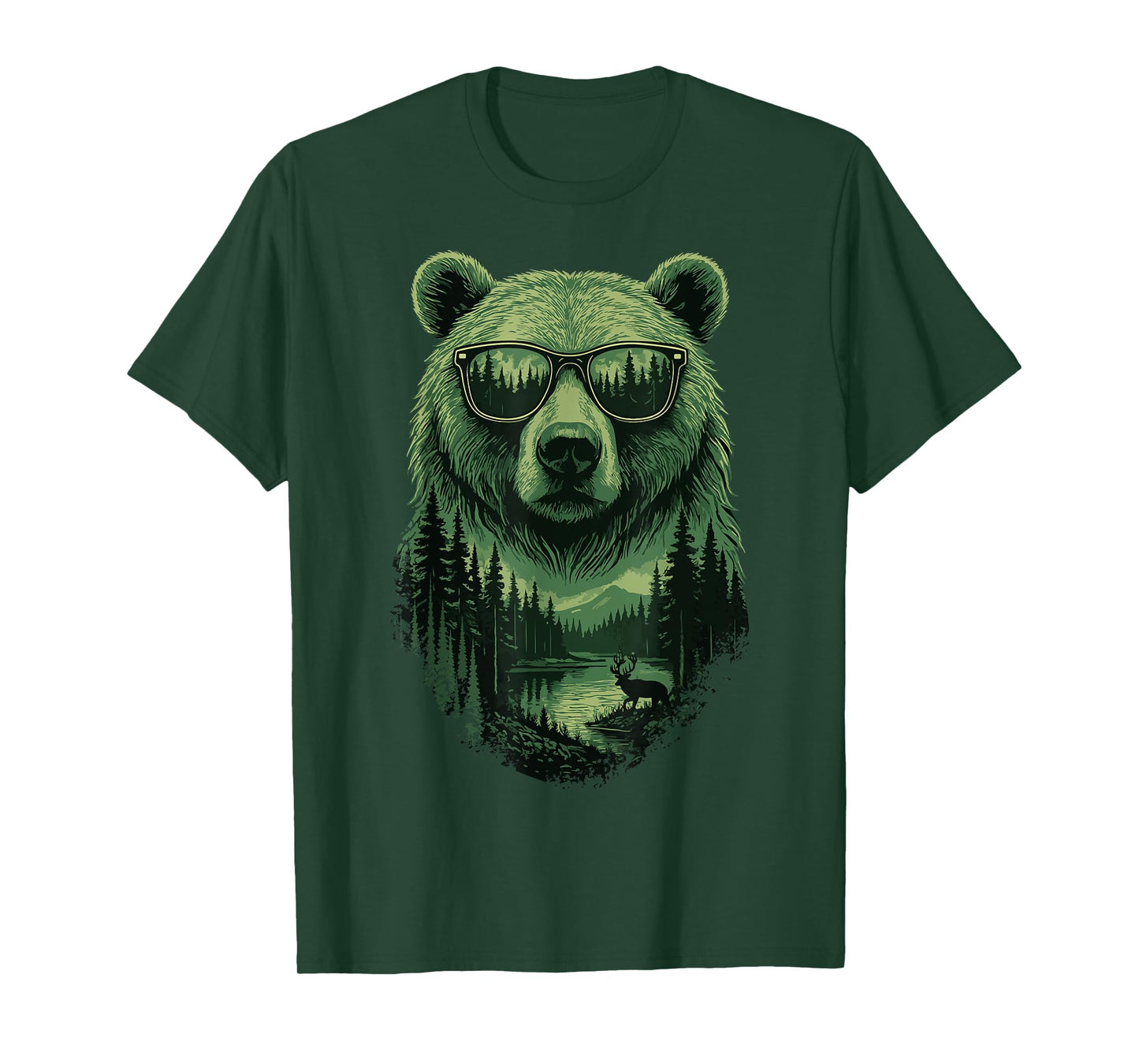 Bear Sunglasses Wildlife Deer Campfire Nature Vintage Forest T-Shirt