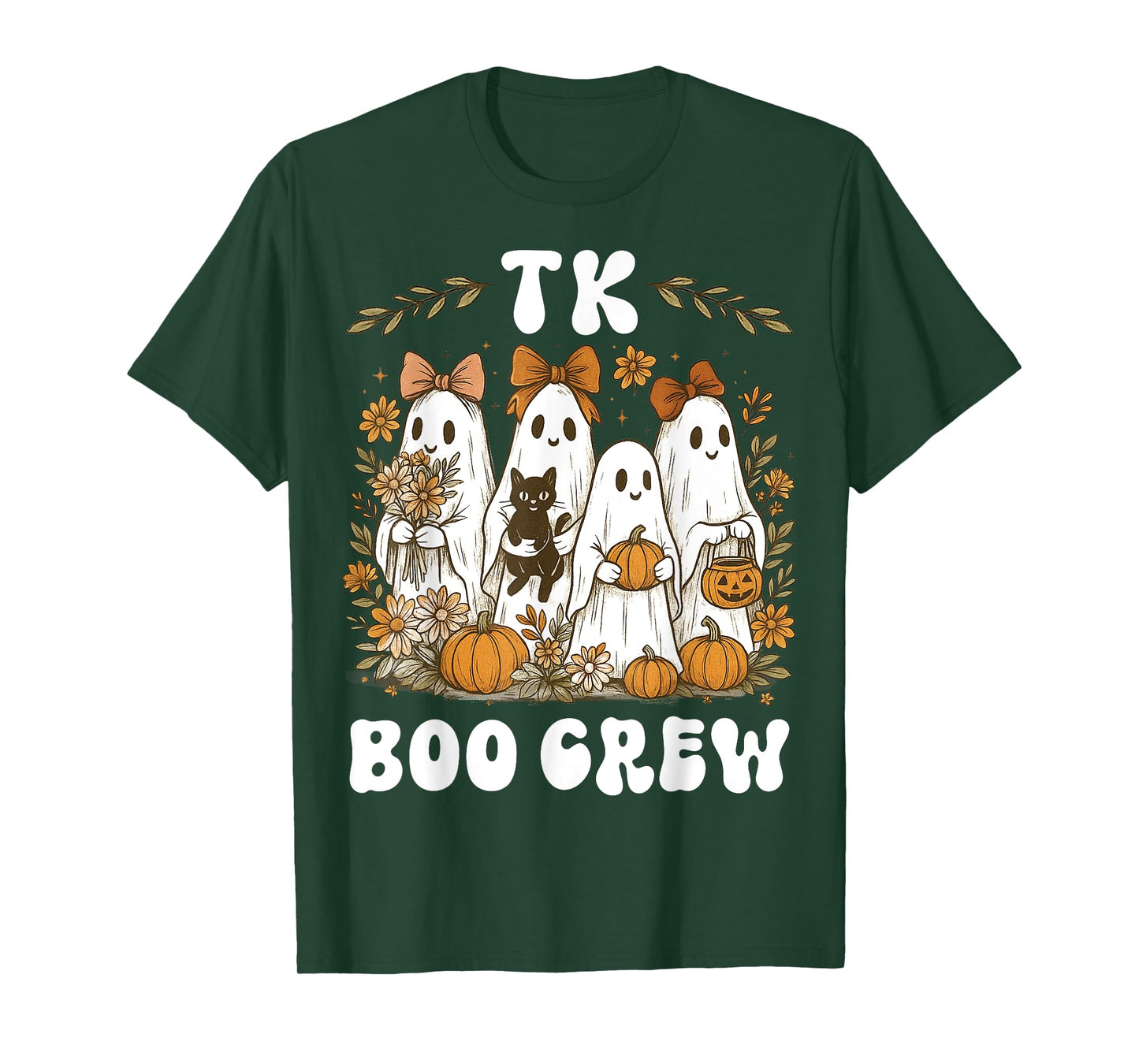 Boo Crew TK Teacher Halloween Ghost Girly Coquette Bow Women T-Shirt