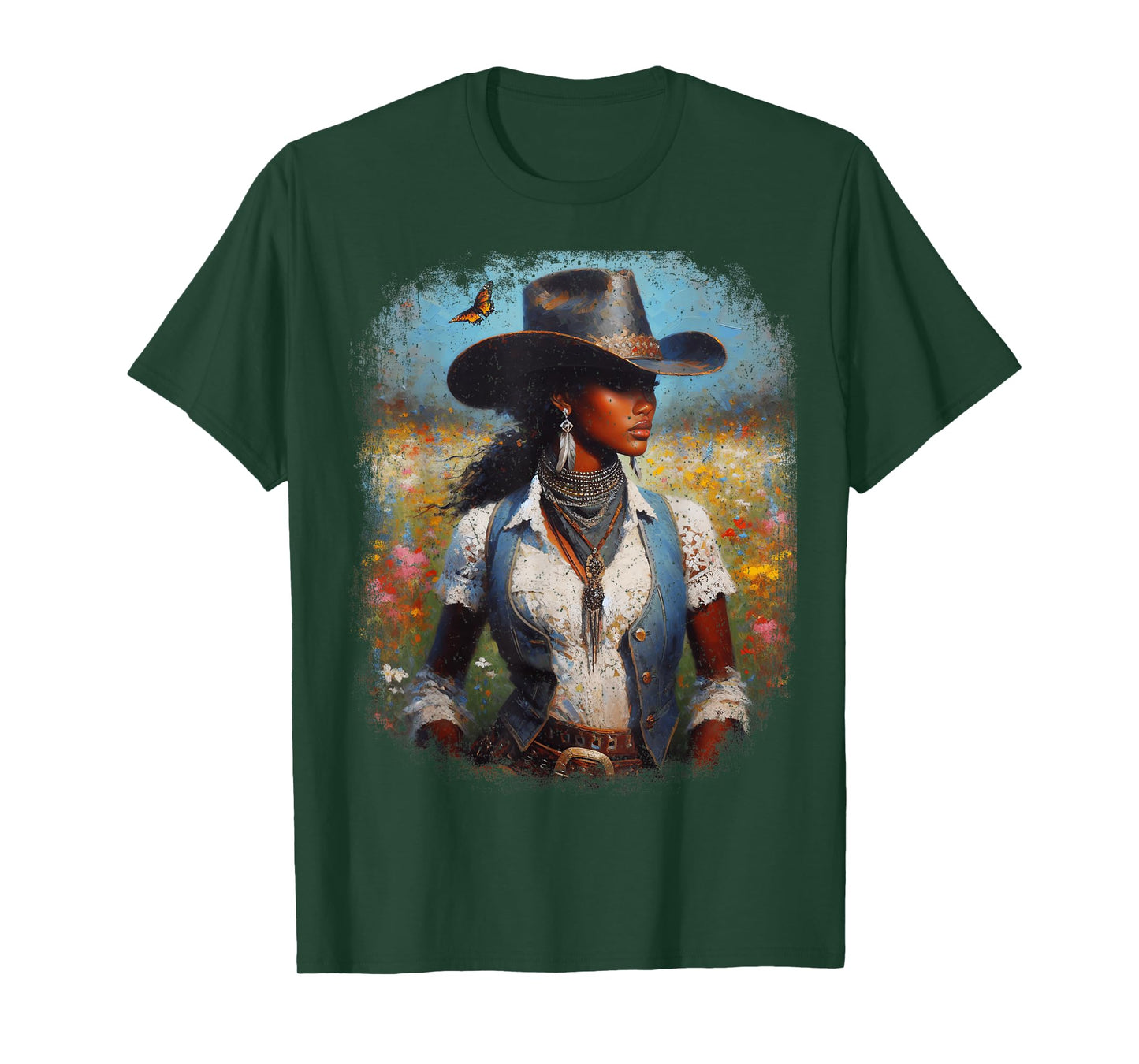 Black Cowgirl Painting Art Western Rodeo Melanin Black Woman T-Shirt