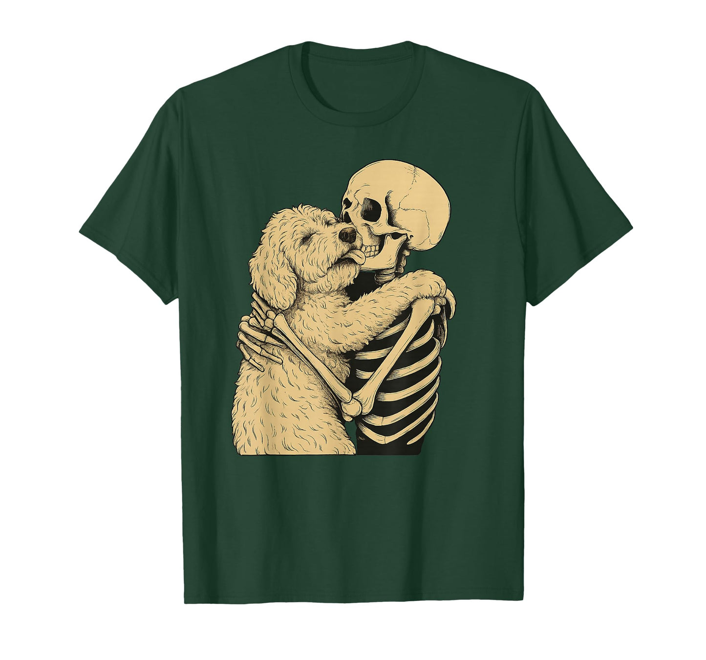 Skeleton Hugging Doodle Dog Halloween T-Shirt