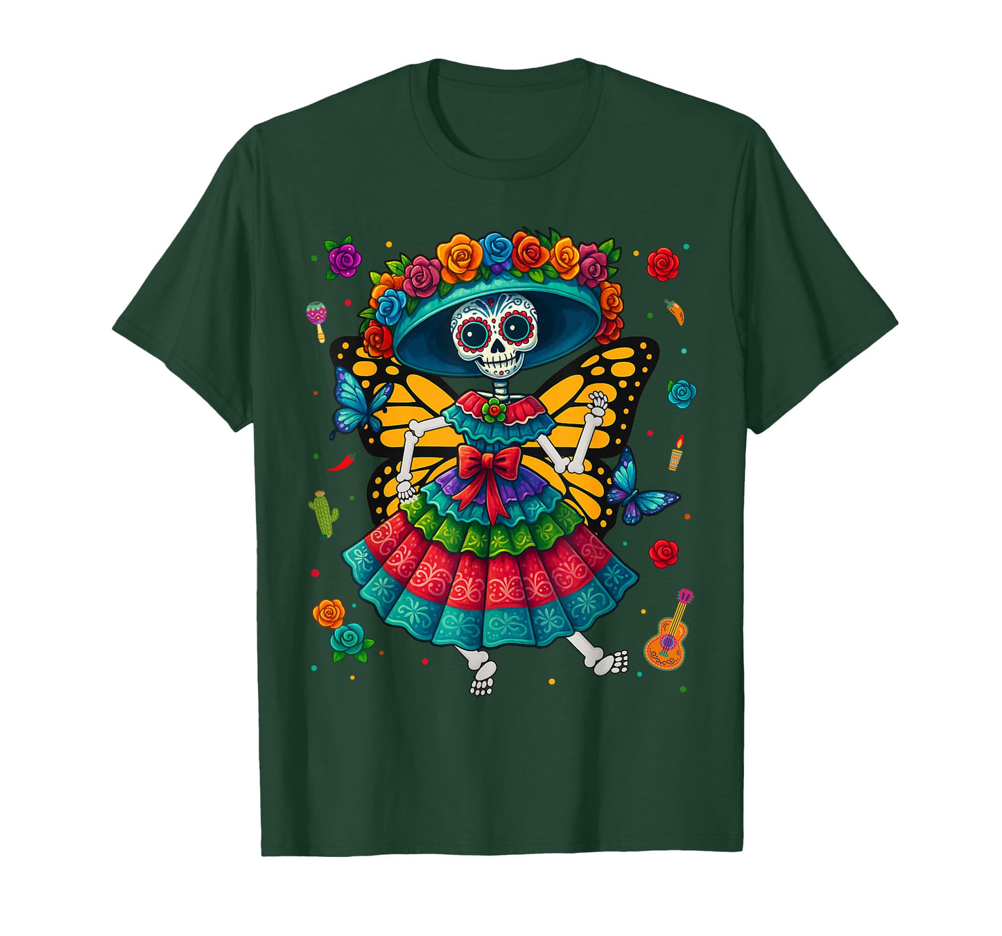 Dia De Los Muertos Monarch Butterfly Day of Dead Girl Women T-Shirt