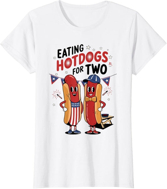 Eating Hotdogs For Two Pregnant Funny 4th Of July Pregnancy T-shirt