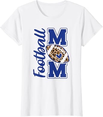 Game Day Leopard White and Blue High School Football Mom T-Shirt