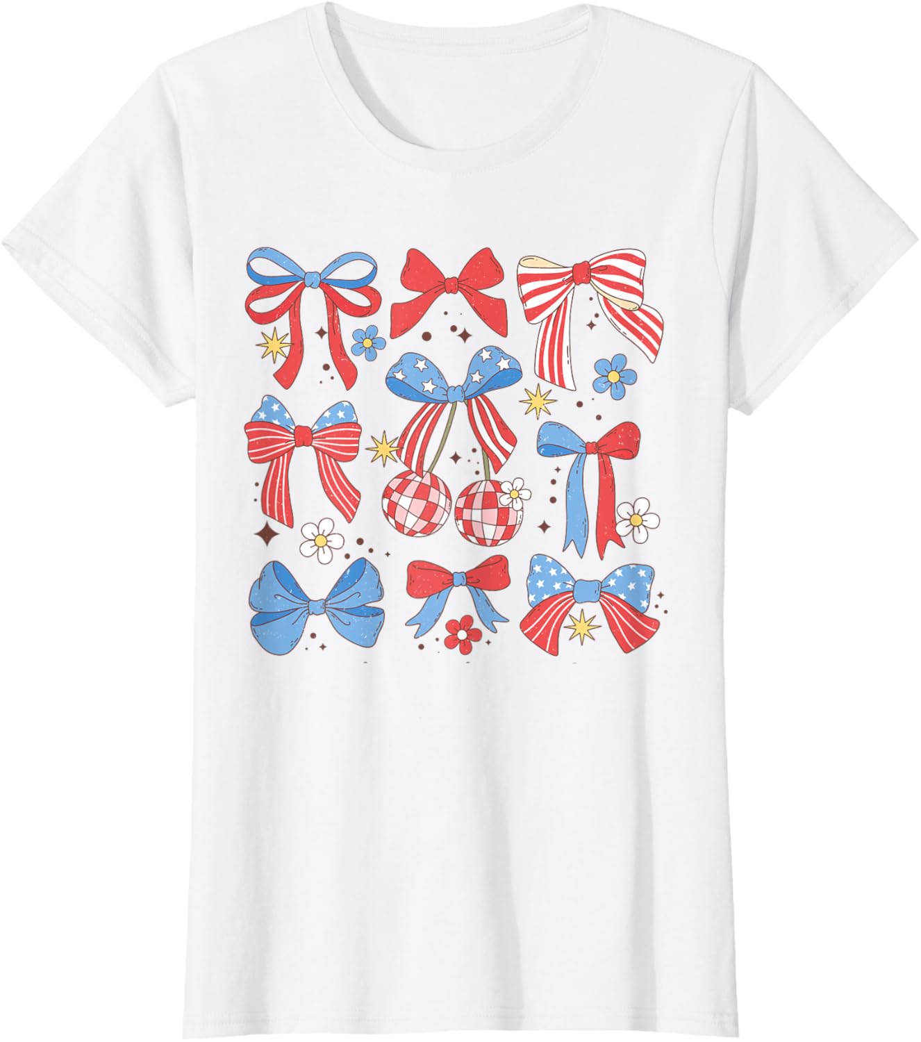 Coquette Red White & Blue Patriotic Bows Retro July 4th T-Shirt