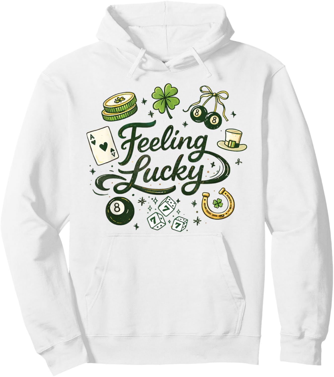 Feeling Lucky Green Clover Horseshoe Dice Lucky Charms T-Shirt - Hoodie | White
