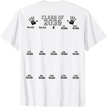 Class of 2039 Grow With Me Handprint Pre-K3 12th(Back) T-Shirt