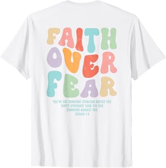 Faith Over Fear Bible Verse Aesthetic Christian Groovy Retro T-Shirt