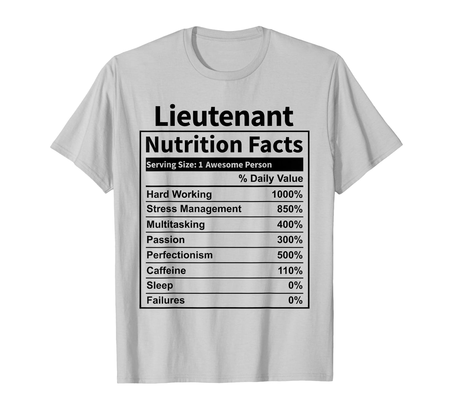 Lieutenant Nutrition Facts Funny for Men & Women T-Shirt