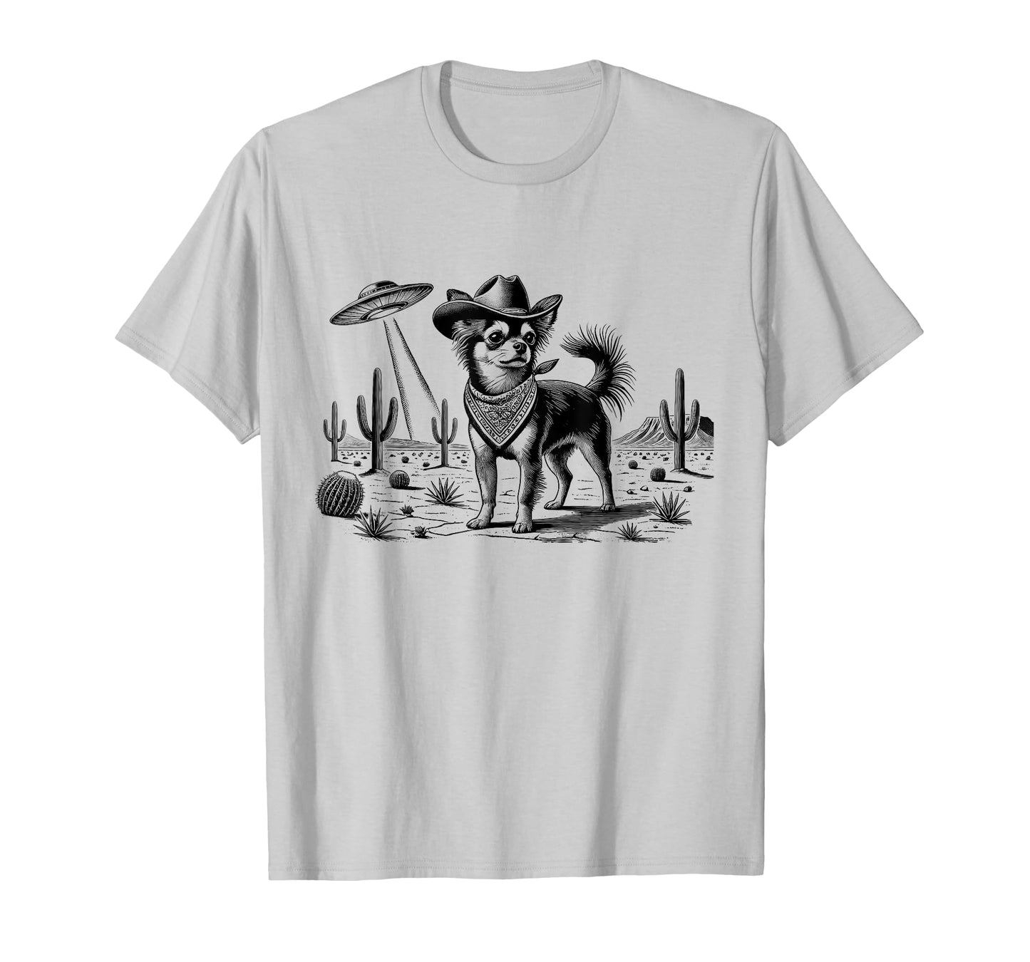 Vintage Chihuahua UFO Western Cowboy Wild West Dog Mom Dad T-Shirt
