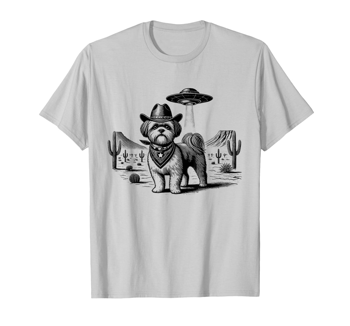 Vintage Shih Tzu UFO Western Cowboy Wild West Dog Mom Dad T-Shirt