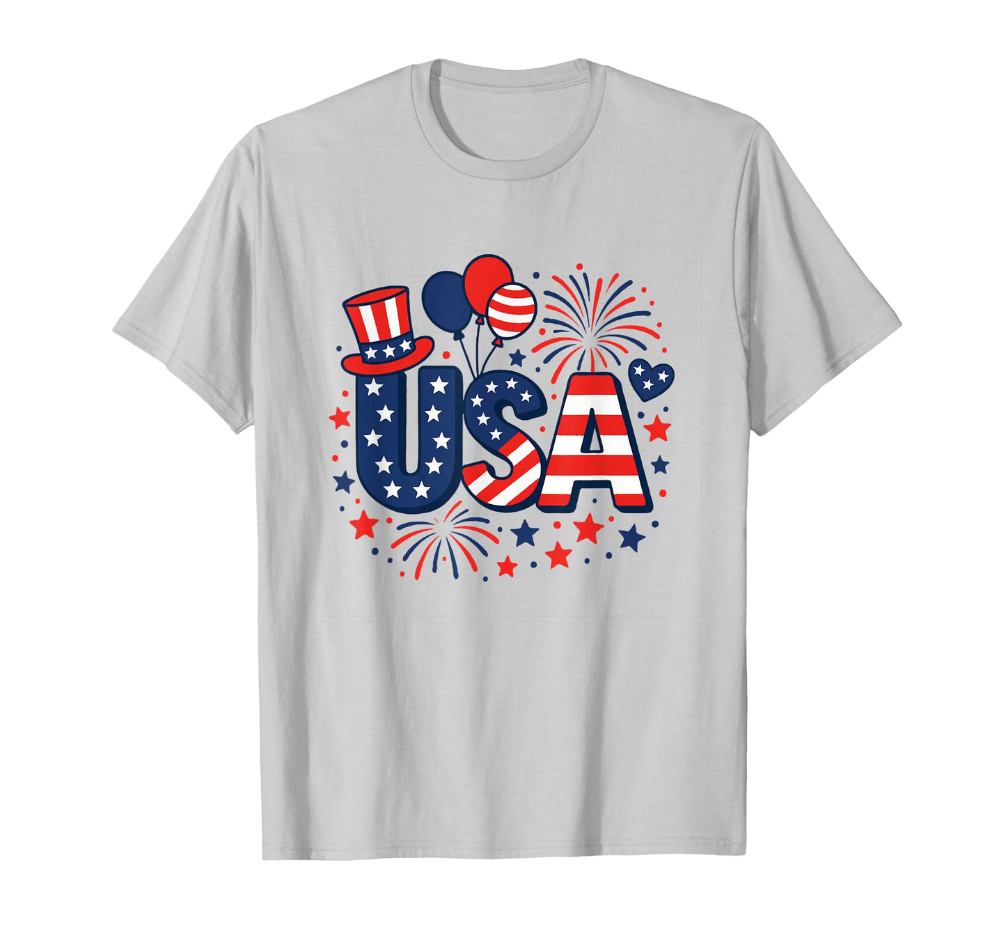 4th of July Shirts Cotton Crewneck USA American Flag T-Shirt T-Shirt