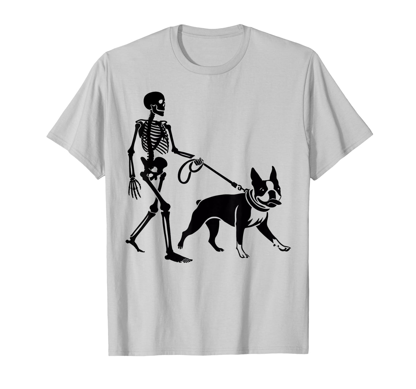 Funny Halloween Skeleton Walking Boston Terrier Dog Lover T-Shirt for Men Women Kids