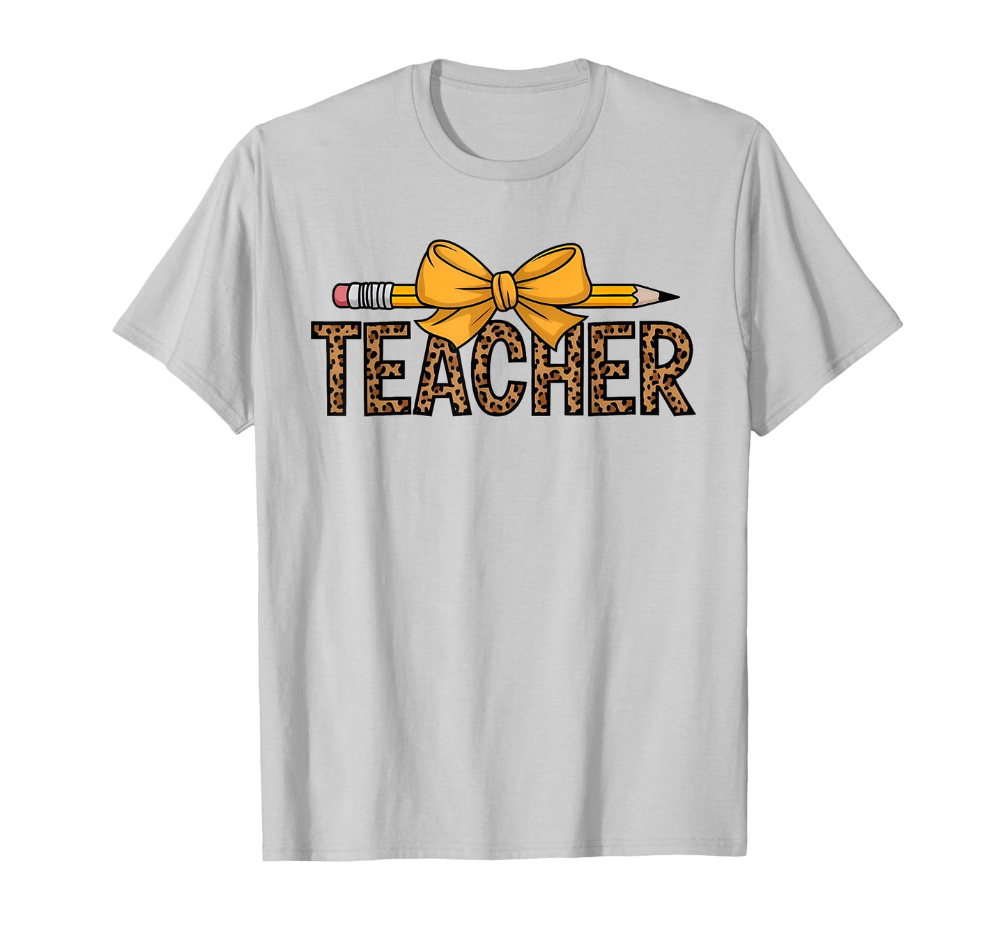 Leopard Teacher Coquette Pencil Bow Back to School Women T-Shirt