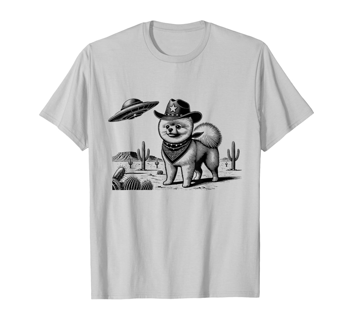 Vintage Pomeranian UFO Western Cowboy Wild West Dog Mom Dad T-Shirt