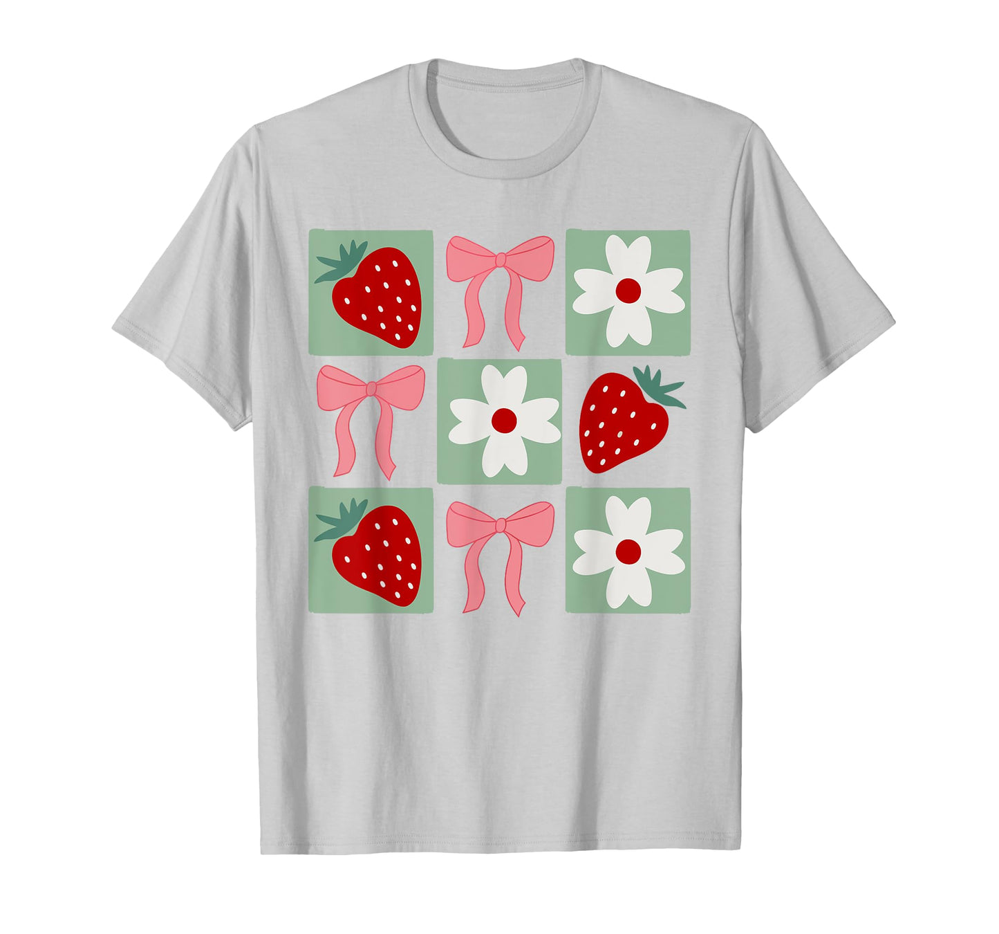 Checkered Strawberry Coquette Bow Festival Girls Women T-Shirt