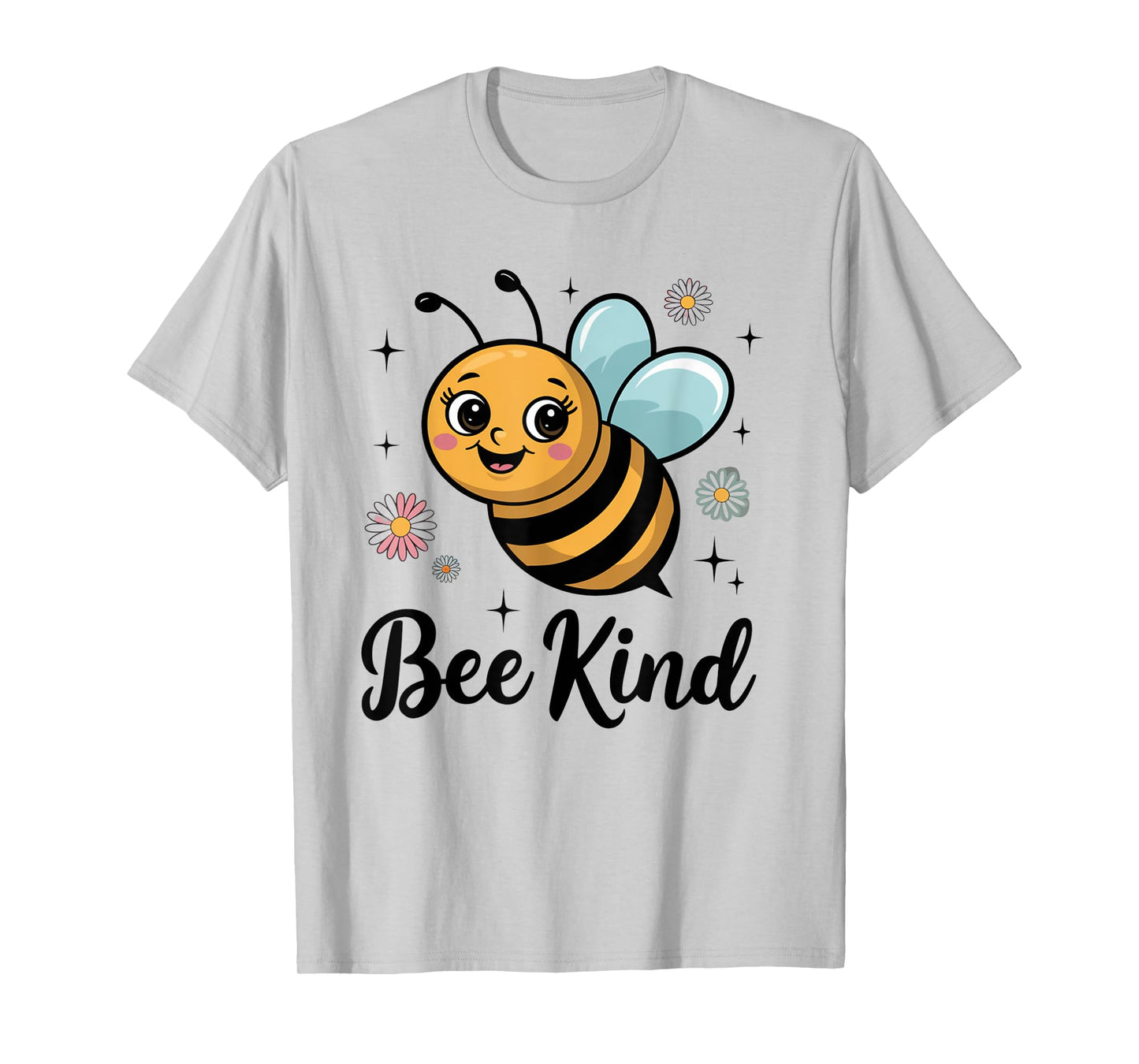 Bee Kind Smiling Cute Bumblebee with Flowers Positive Art T-Shirt