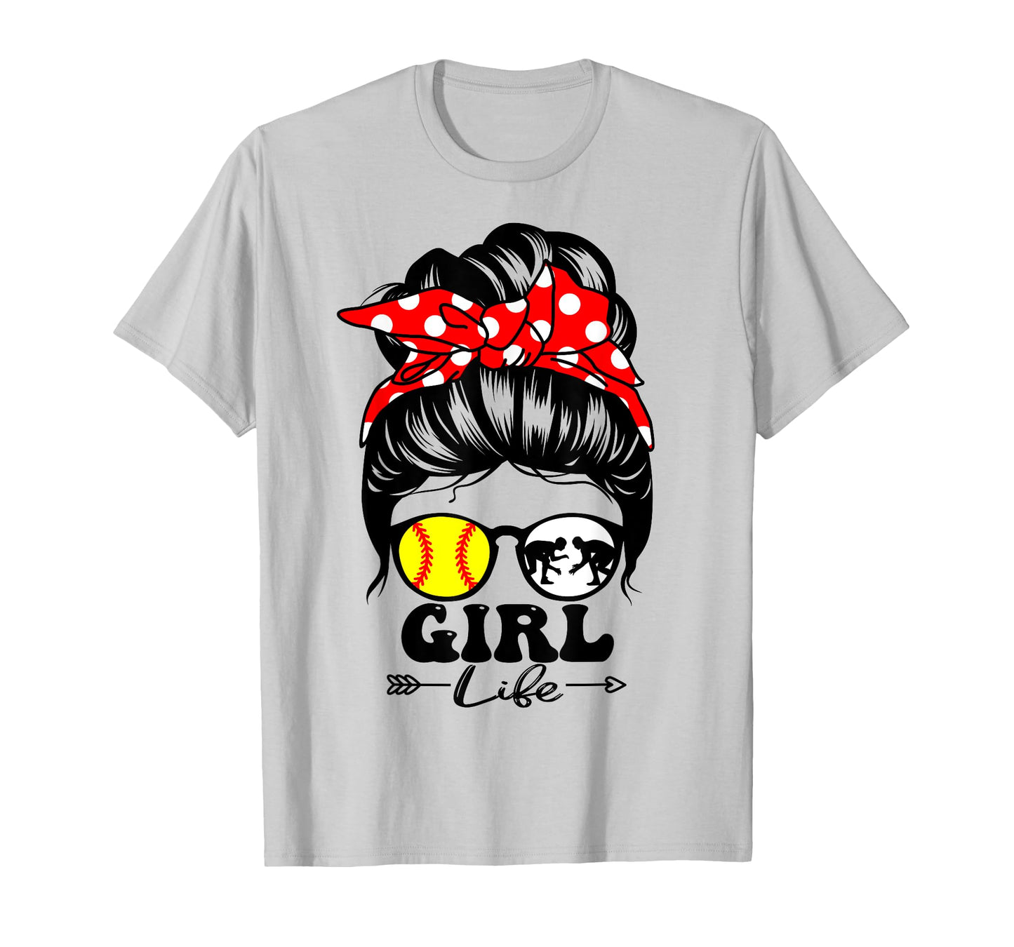 Girl Life Messy Bun Hair Funny Wrestling Softball Player T-Shirt