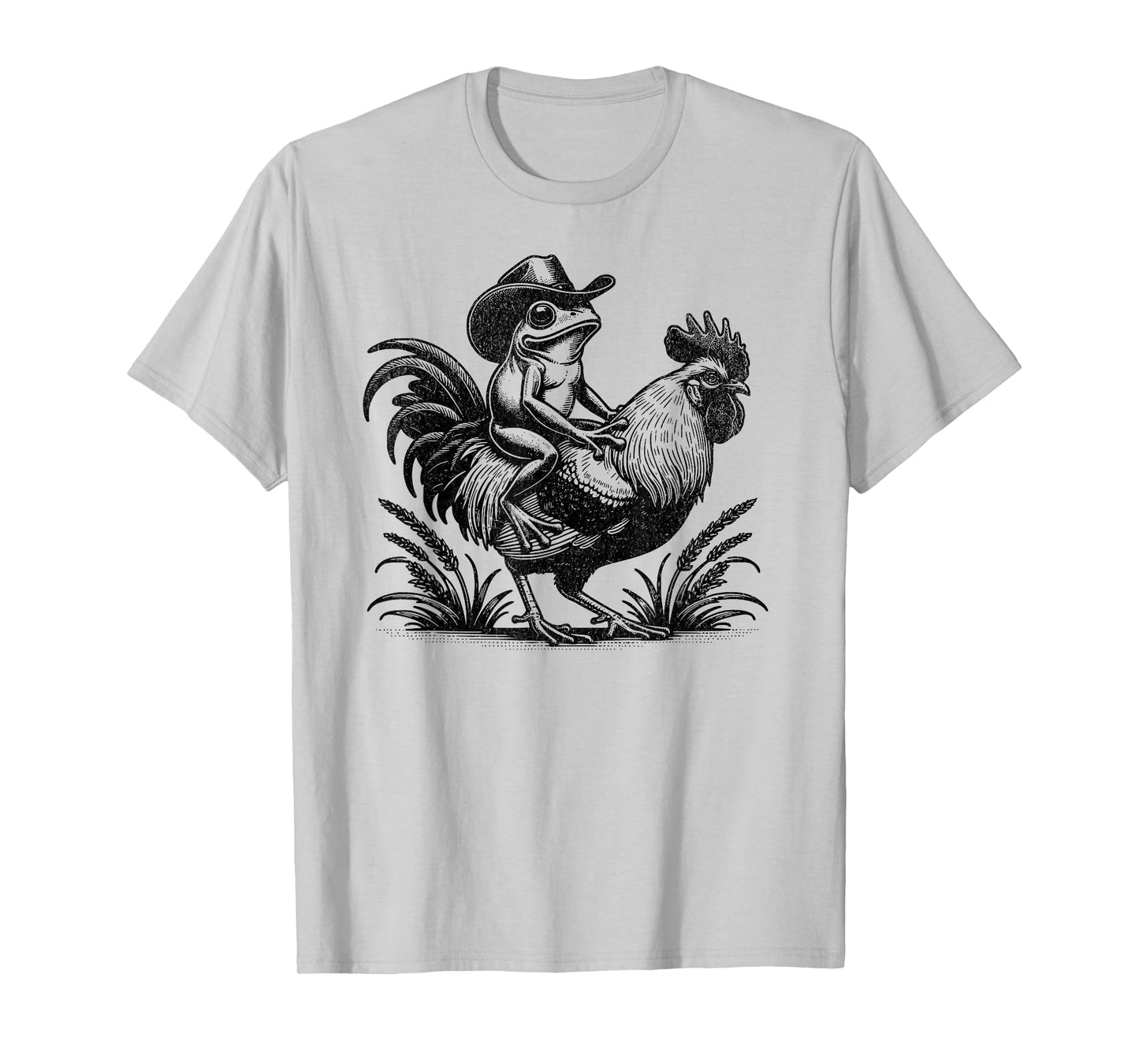 Funny Frog With Cowboy Hat Riding Rooster Country Life T-Shirt