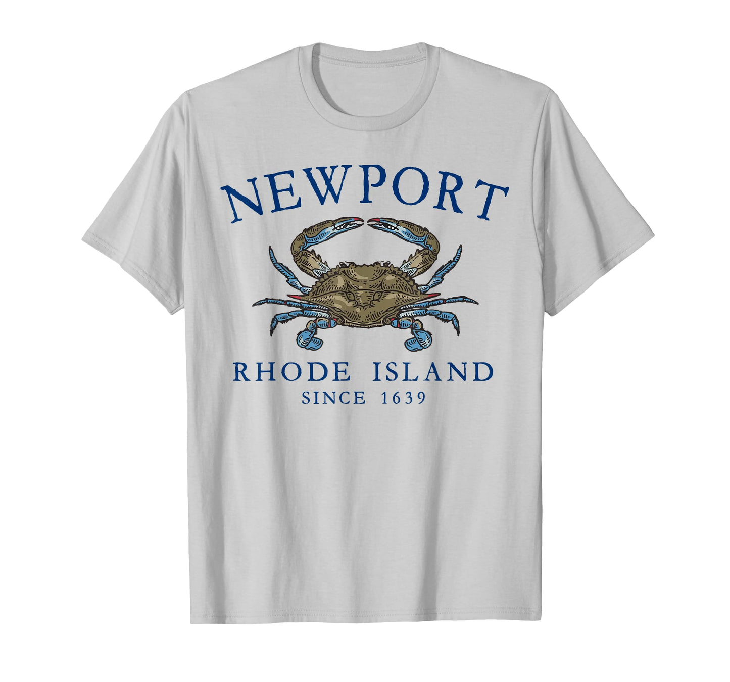 Newport Rhode Island Blue Crab Since 1639 Arched Navy Blue T-Shirt