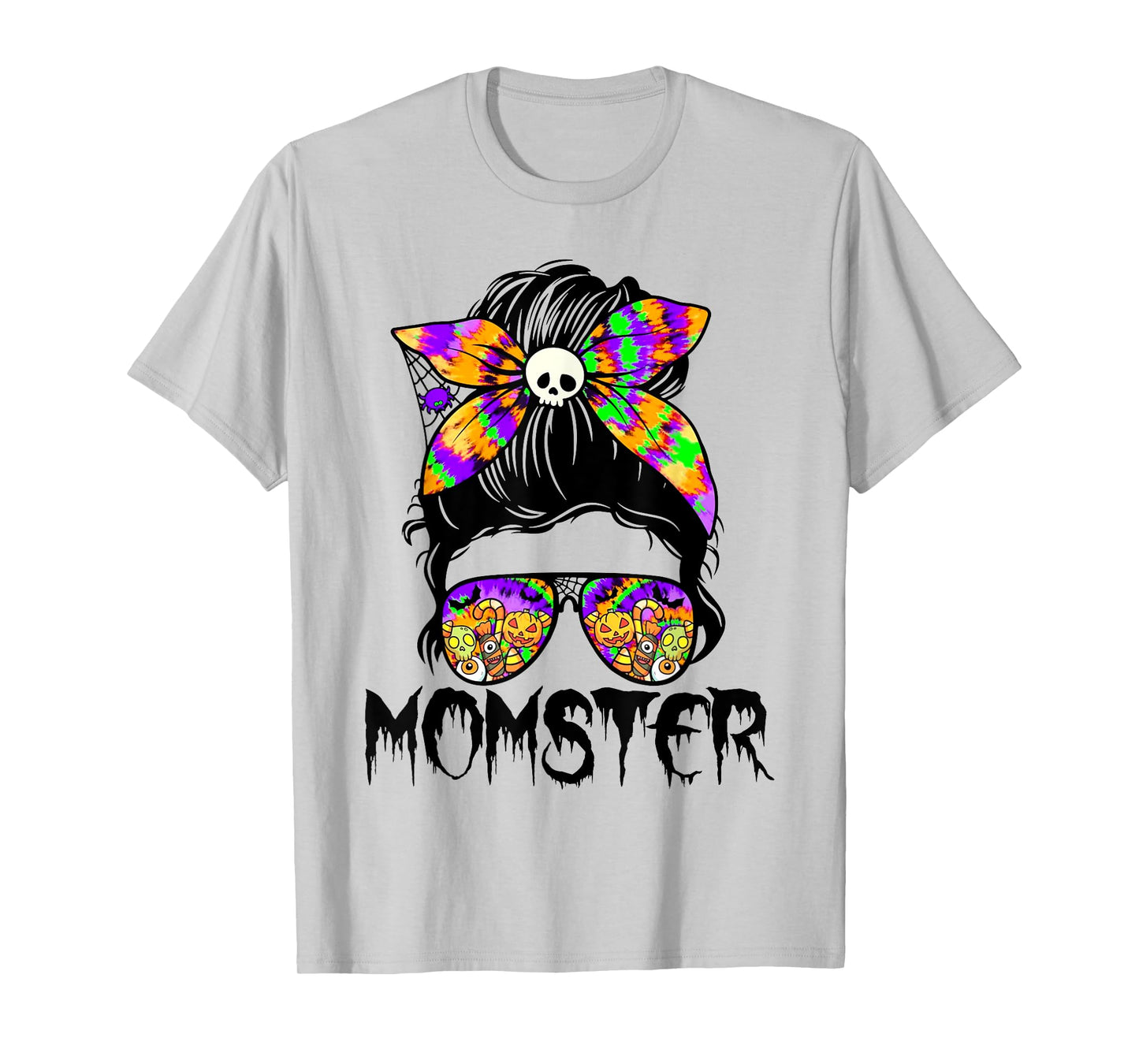 Momster Messy Bun Tie Dye Halloween Spooky Mom Life Women T-Shirt