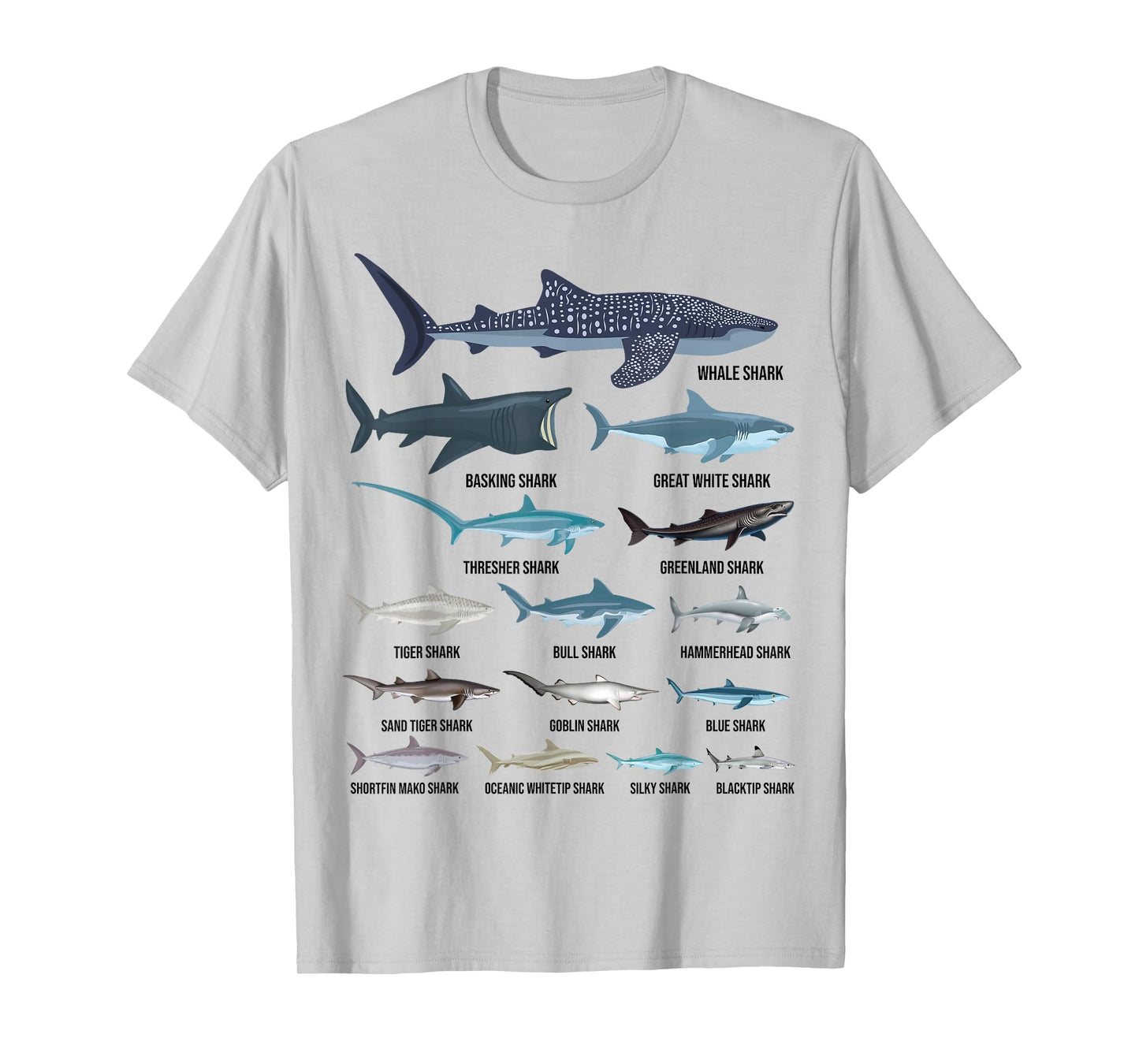 Types of Sharks Shark Species Identification Ocean Lovers T-Shirt