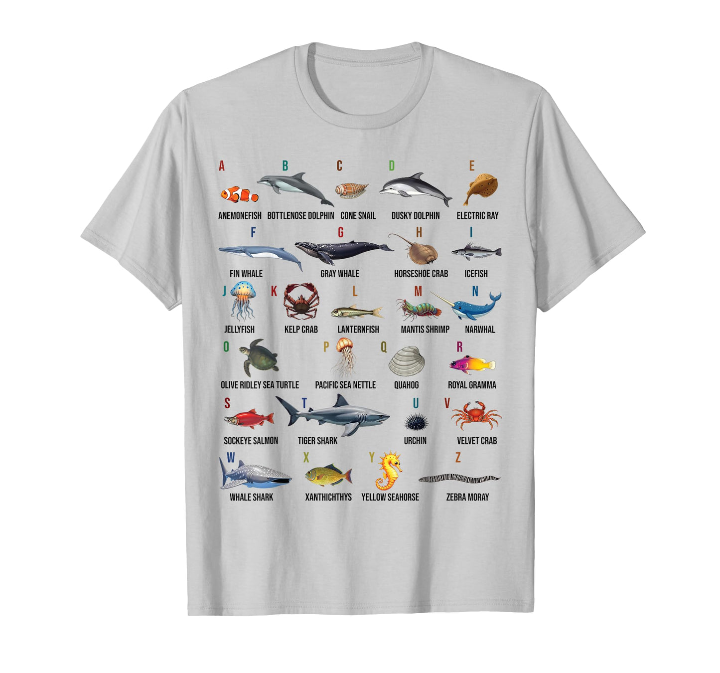 A-Z Ocean Life Alphabet Marine Creatures Exploration T-Shirt