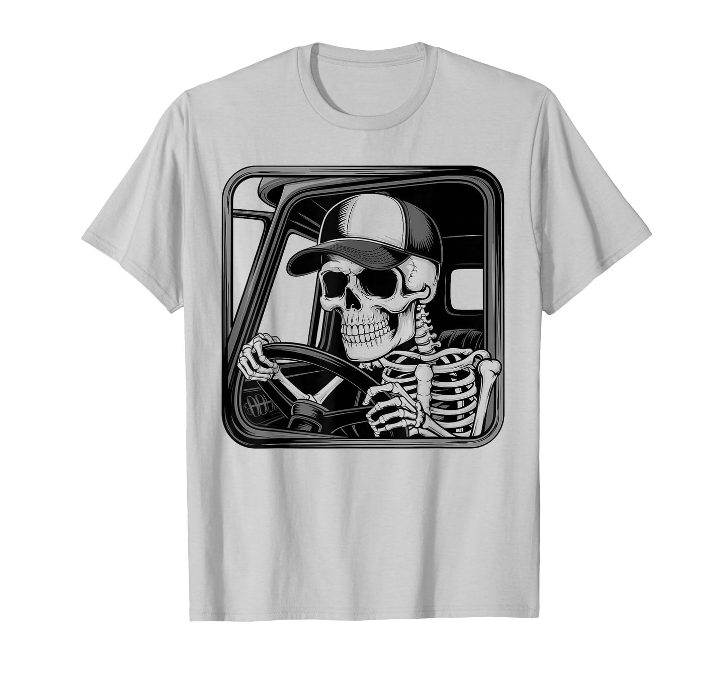 Skeleton Trucker Driving Illustration T-Shirt