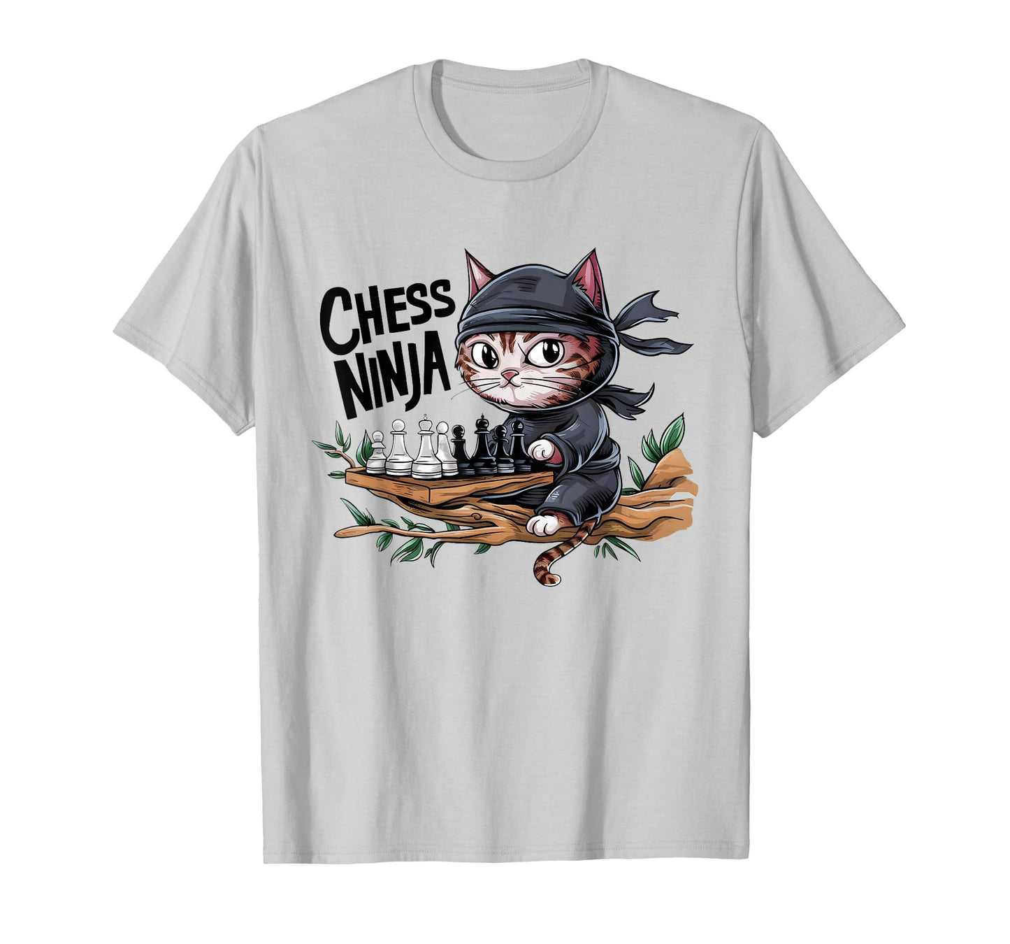 Chess Ninja Funny Cat Playing Chess Boy Girls Birthday Men T-Shirt