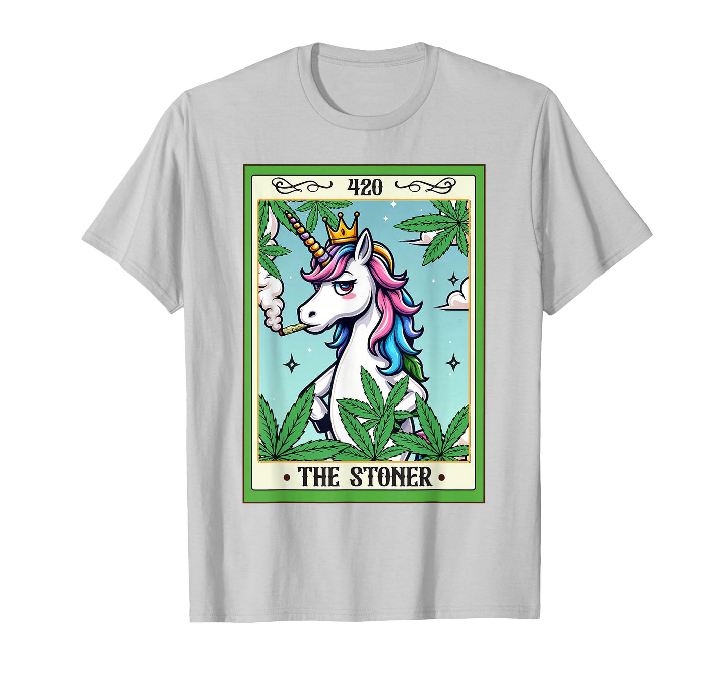 Cannabis Weed Unicorn Smoking 420 The Stoner Tarot Card T-Shirt