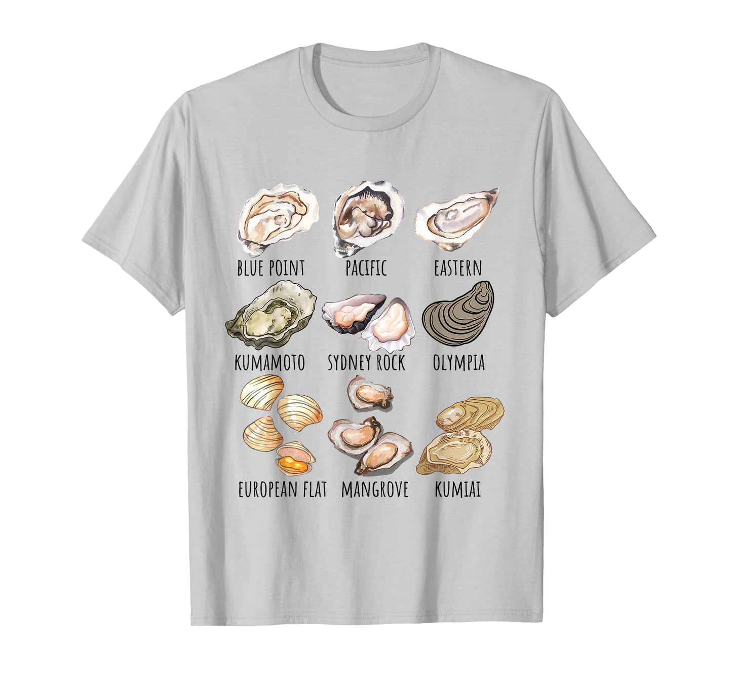 Different Type of Oysters Breed Collection,Cute Oyster Lover T-Shirt