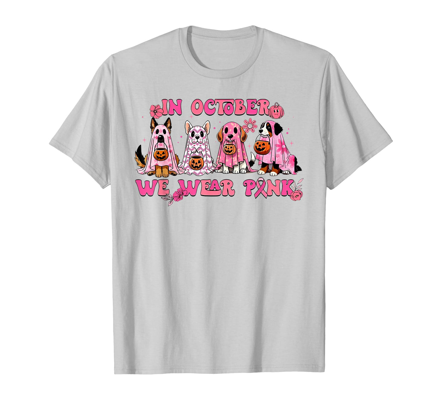 In October We Wear Pink Dog Ghost Breast Cancer Awareness T-Shirt