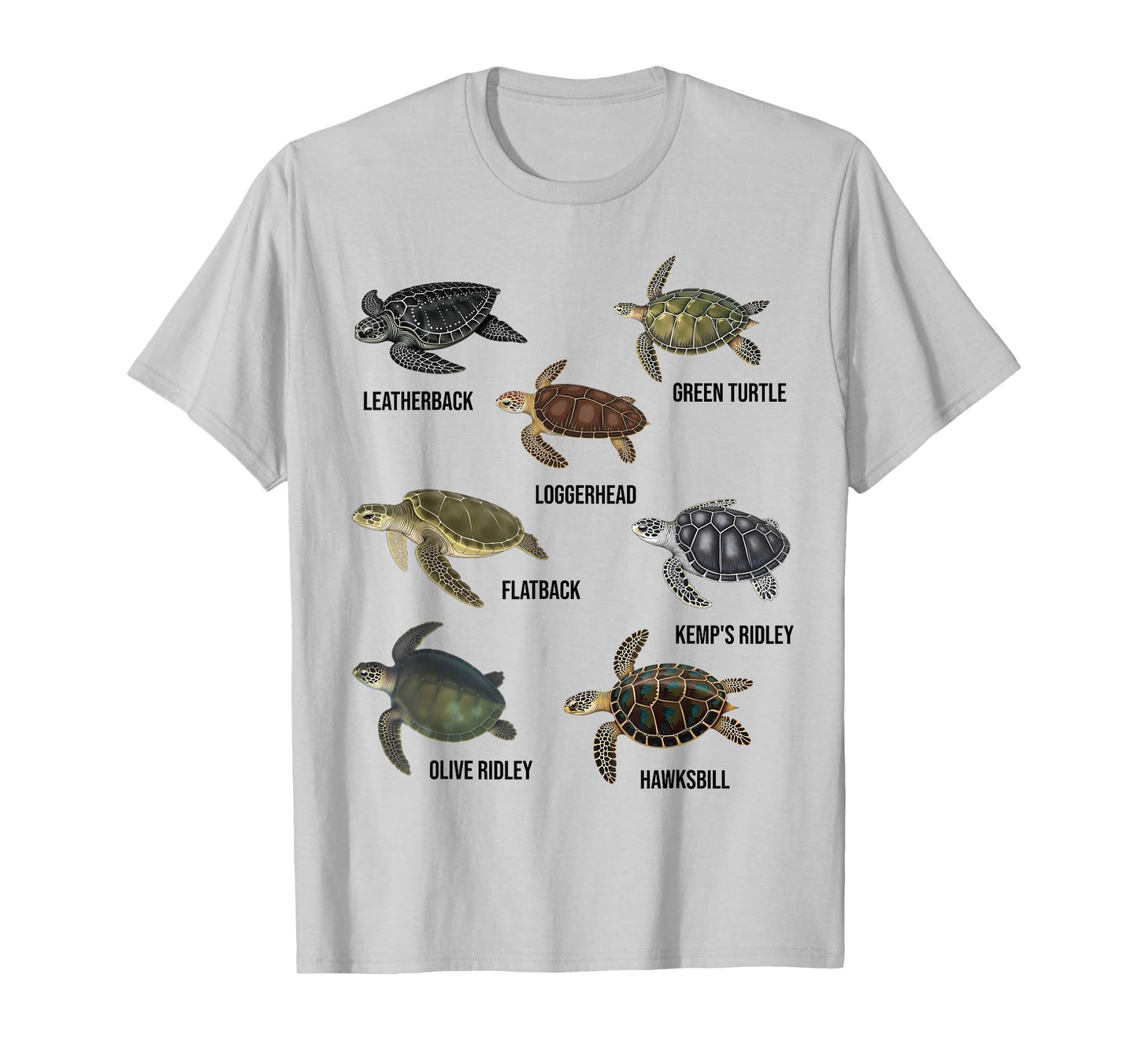 Types of Sea Turtles Marine Turtle Species Educational Chart T-Shirt