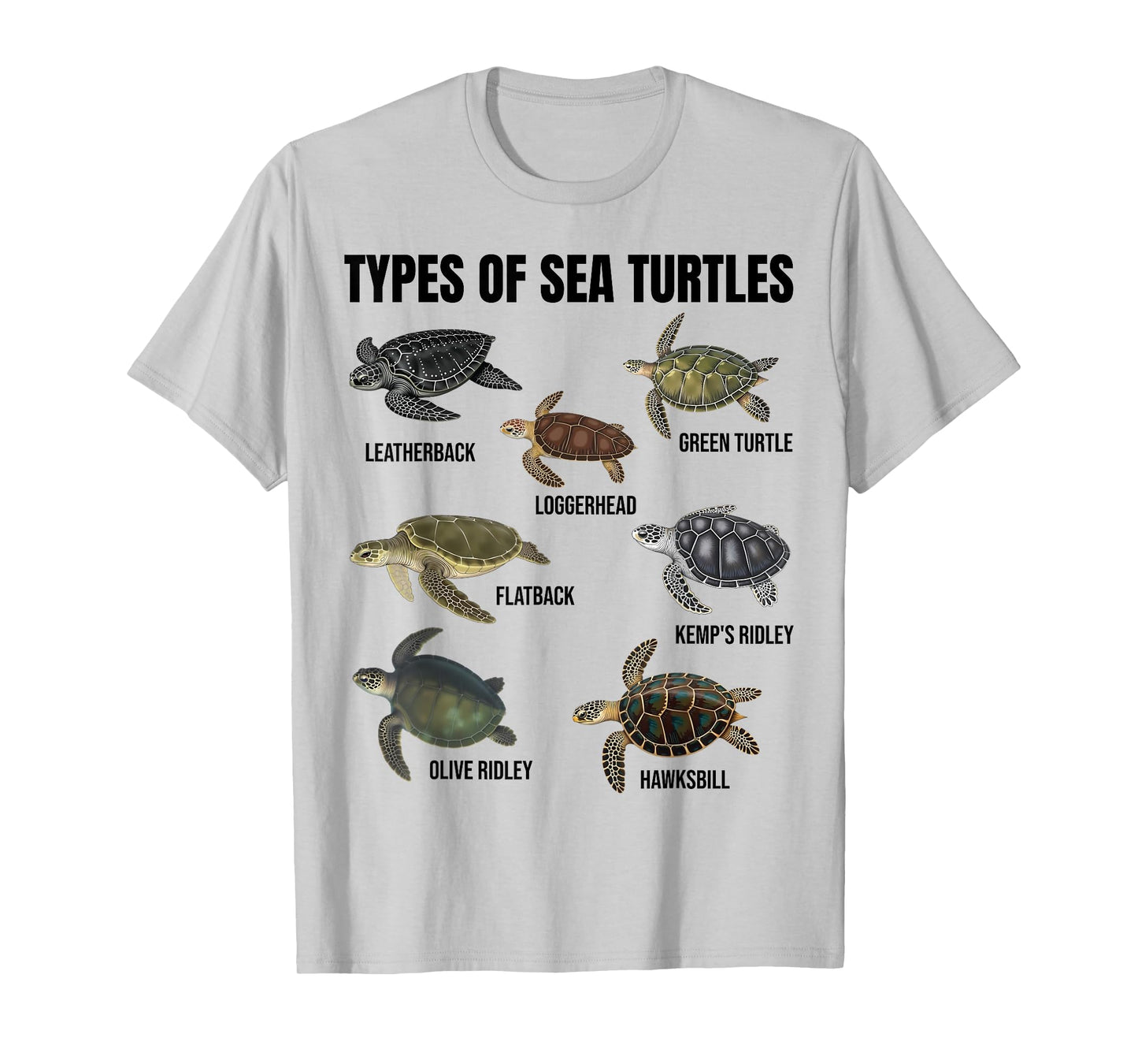 Types of Sea Turtles Marine Turtle Species Educational Chart T-Shirt