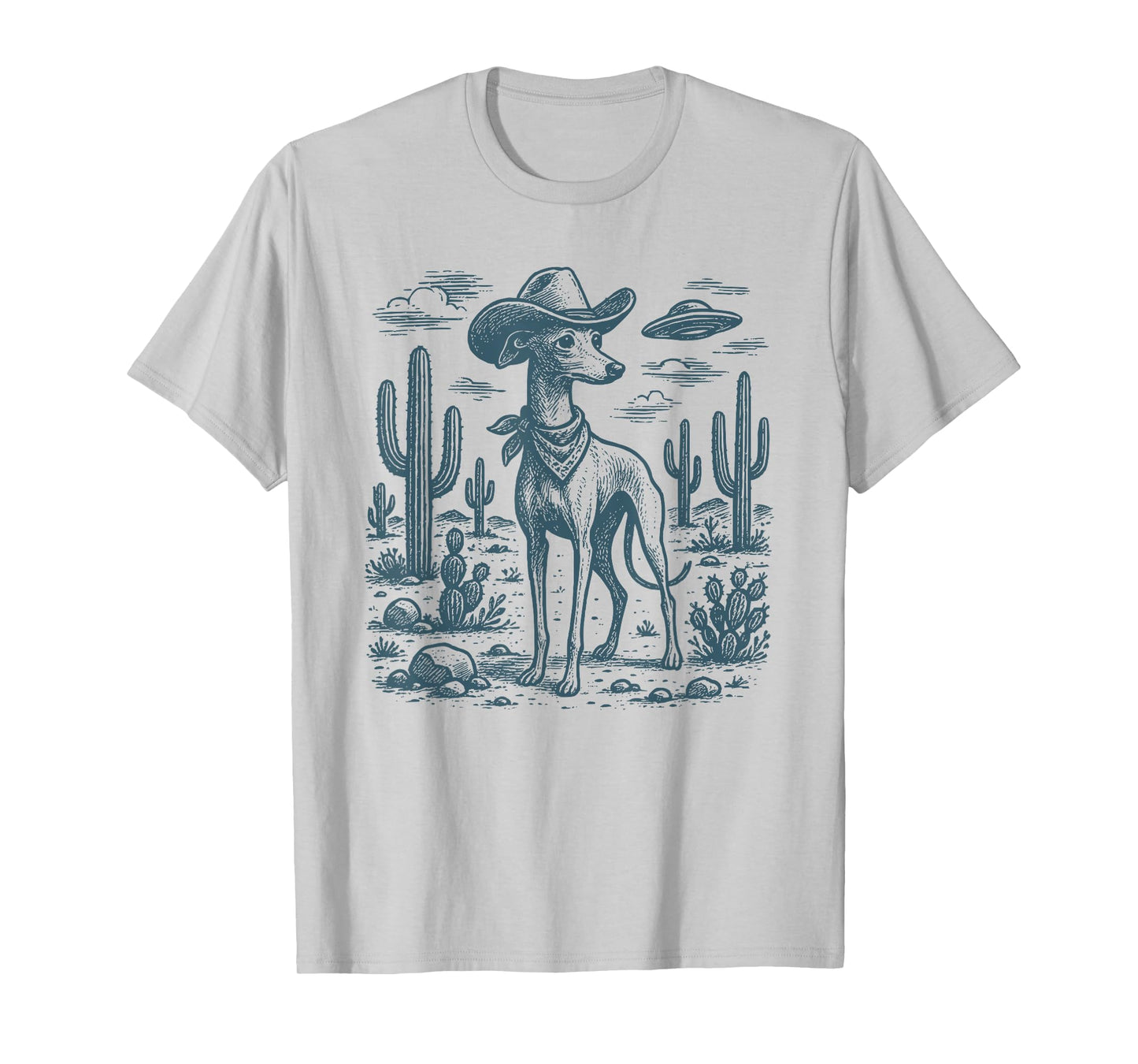 Vintage Italian Greyhound Cowboy UFO Whippet Iggy Sighthound T-Shirt