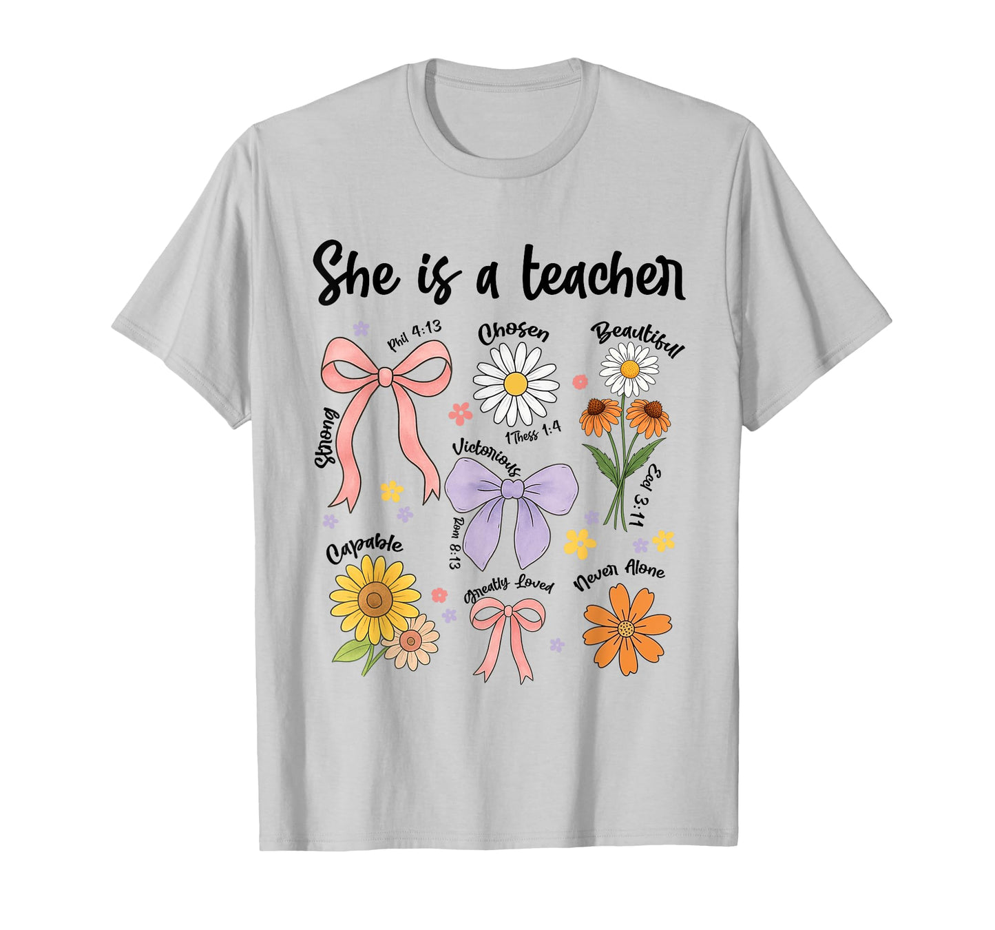She is A Teacher Christian Floral Coquette Bow Teaching Life T-Shirt