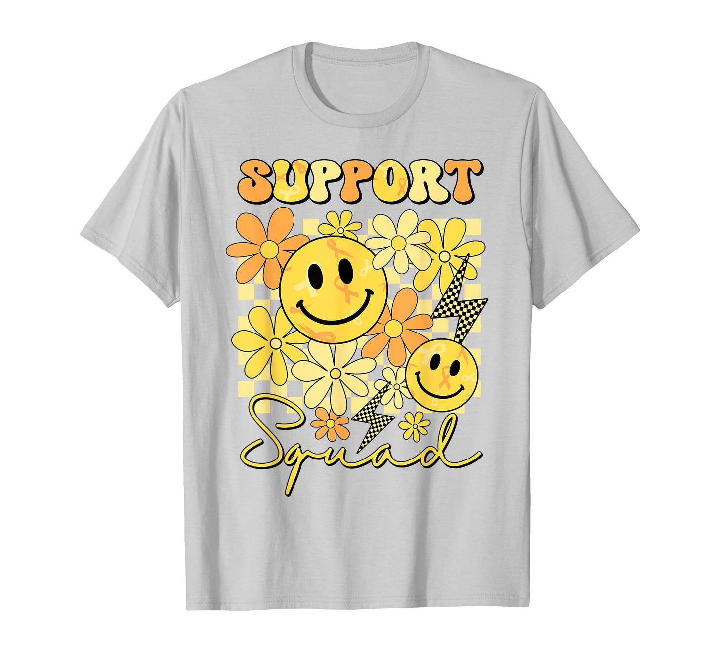 Support Squad Childhood Cancer Smile Face Gold Ribbon Kids T-Shirt