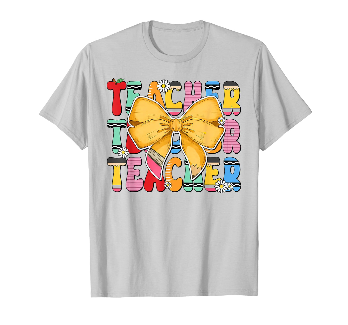 Teacher Pencil Coquette Bow Funny Back To School Teacher Men Women T-Shirt