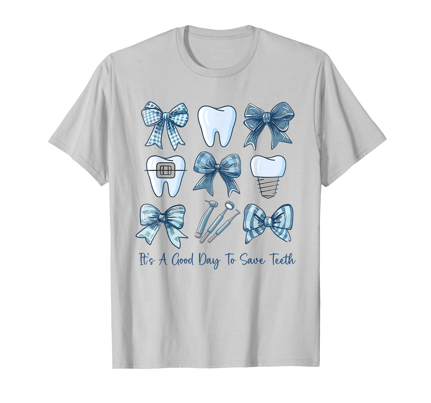 Blue Coquette Bow Cute Teeth Dentist Squad Dental Assistant T-Shirt