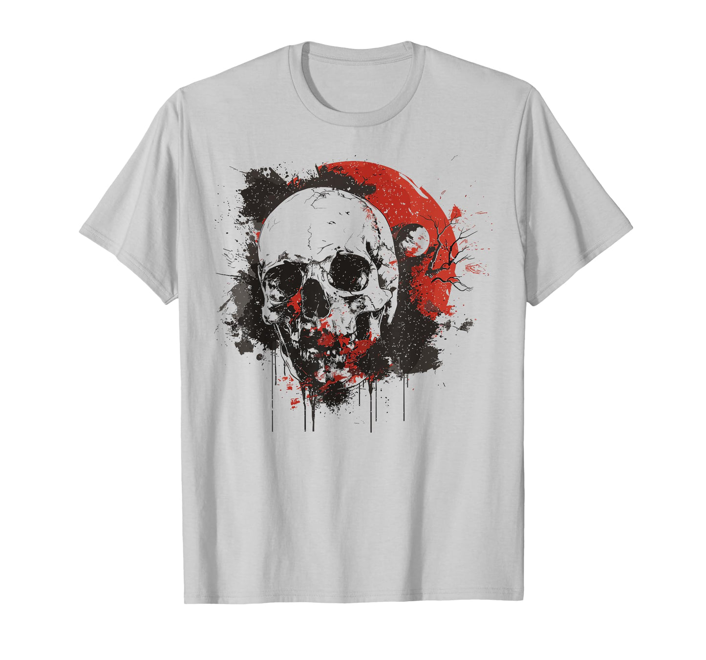 Skull Blood Red Moon Black Gothic Raven Grunge Graphic Art T-Shirt
