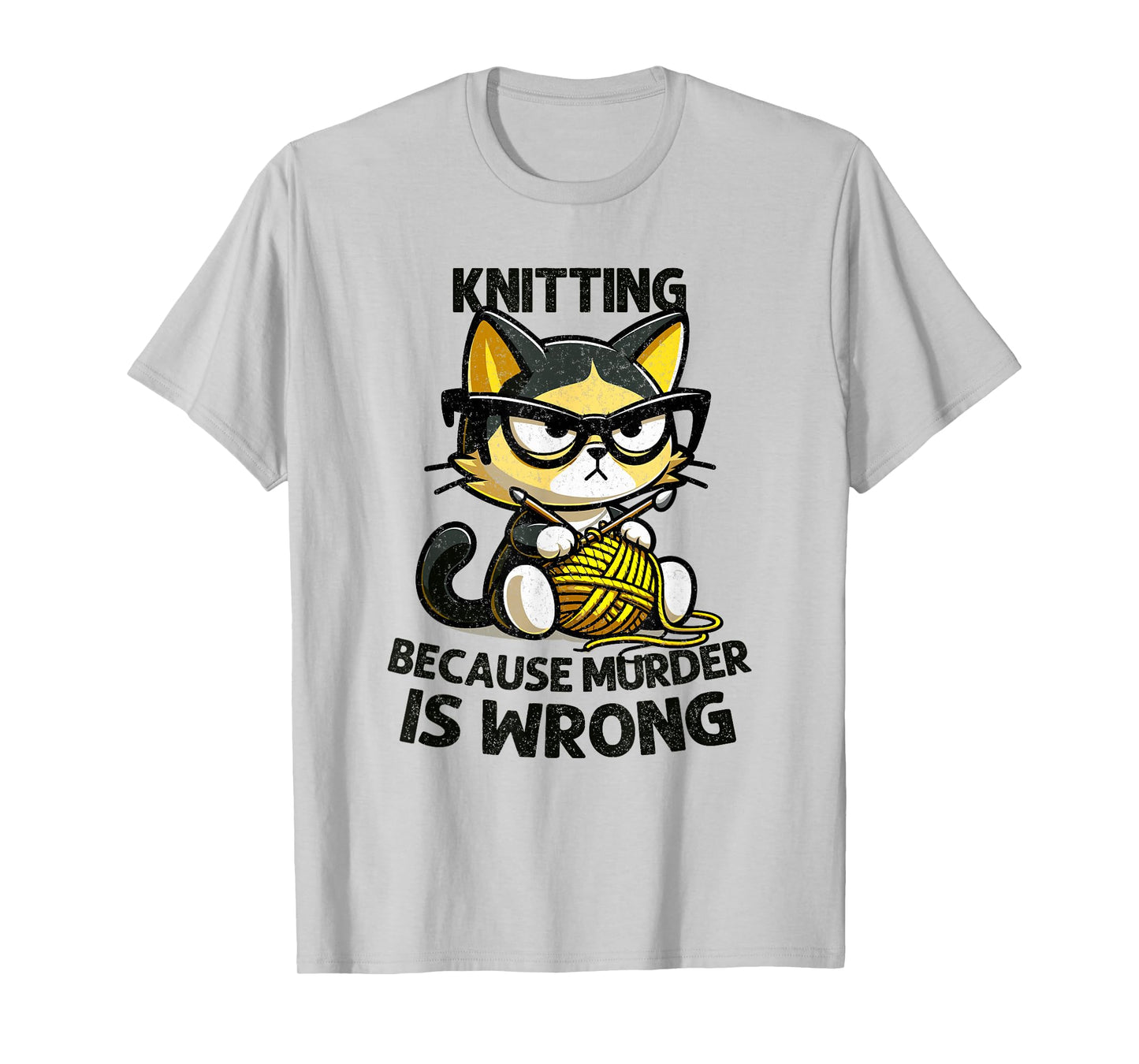 Cat Kitten Knitting knitting because murder is wrong T-Shirt