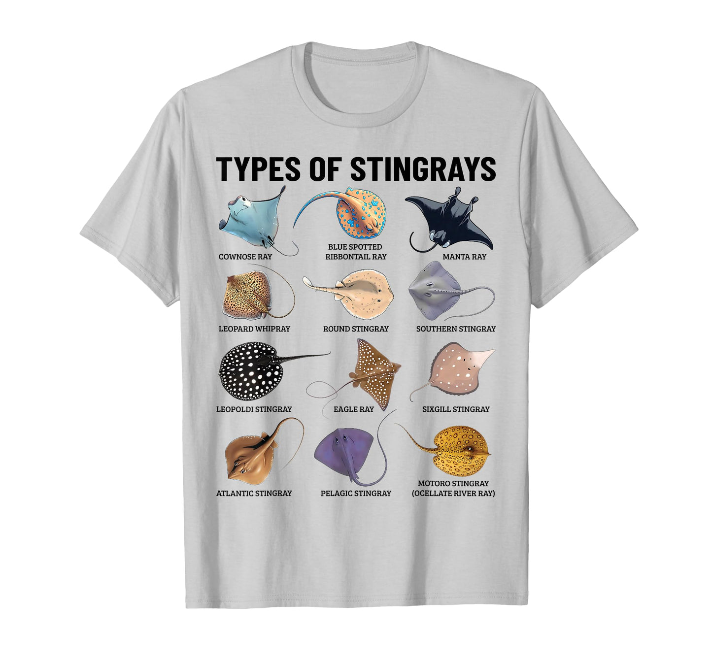 Types of Stingray Ocean Life Stingray Species Educational T-Shirt